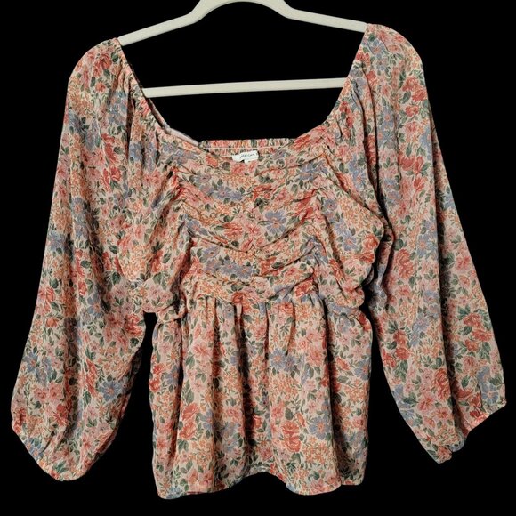 American Eagle Womens Floral Cottagecore Milkmaid Puff Sleeve Babydoll Top M - Picture 1 of 8